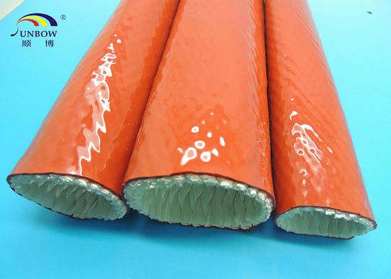 中国 赤 100MM のケイ素樹脂の飽和させたガラス繊維の耐熱性スリーブを付ける絶縁材 サプライヤー
