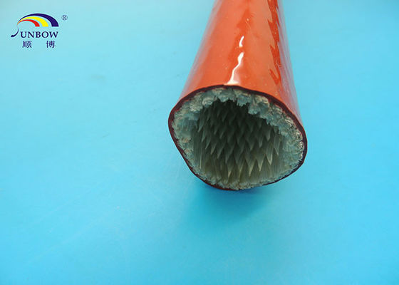 中国 錆のケーブルの保護のための赤い耐火性熱ガラス繊維のスリーブを付ける上塗を施してあるケイ素樹脂 サプライヤー